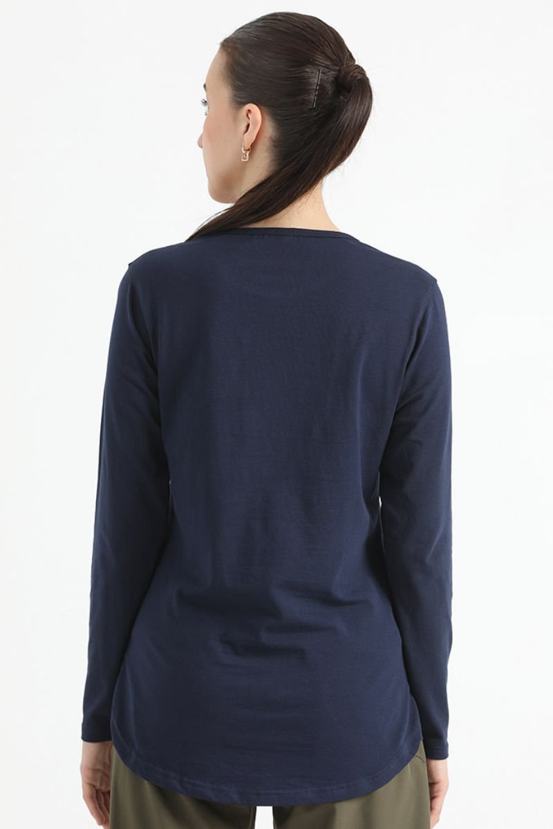 ELONGATED FULL SLEEVE COTTON TEE (NAVY BLUE) - The Orion Fit