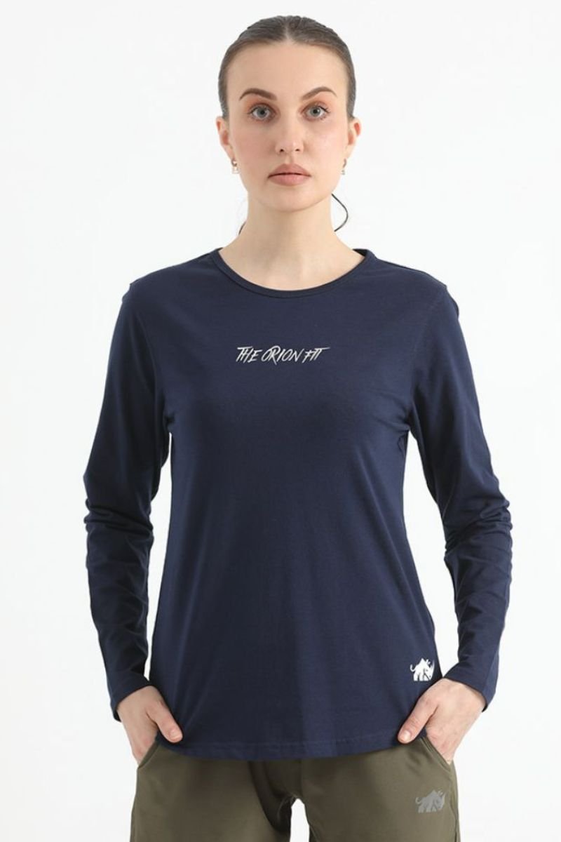 ELONGATED FULL SLEEVE COTTON TEE (NAVY BLUE) - The Orion Fit