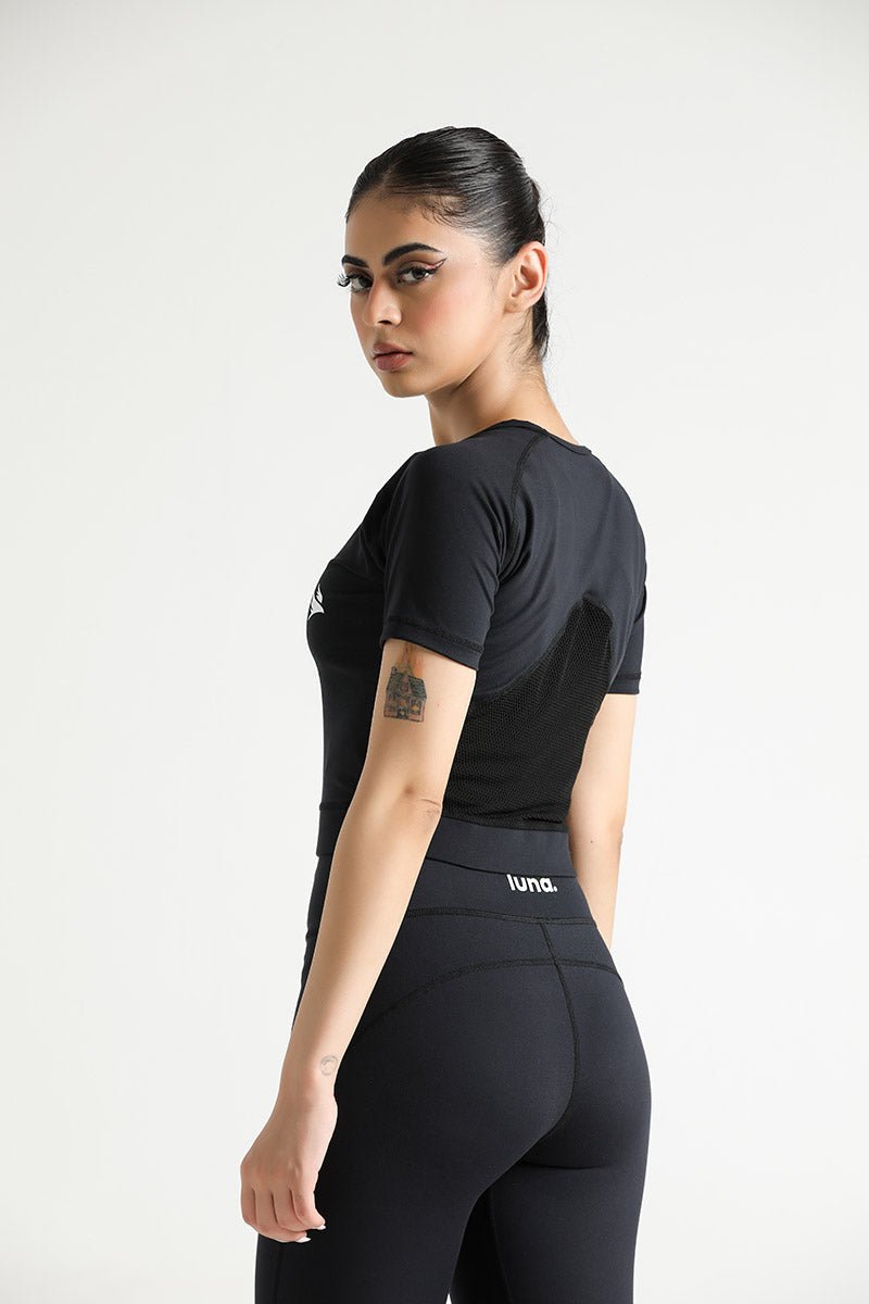 LUNA MESH MIDNIGHT CROP TOP CO-ORD SET - The Orion Fit