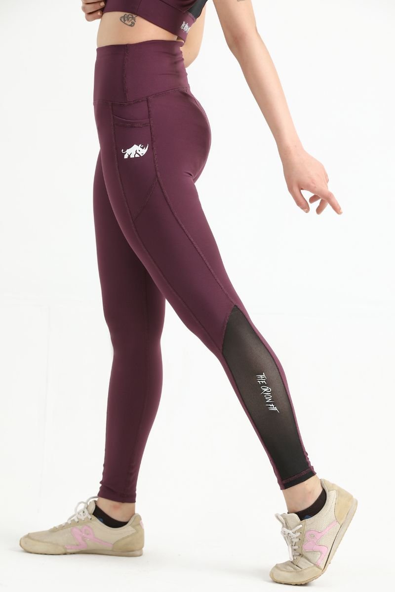 QUEEN MESH POWER LEGGINGS (BURGUNDY) - The Orion Fit