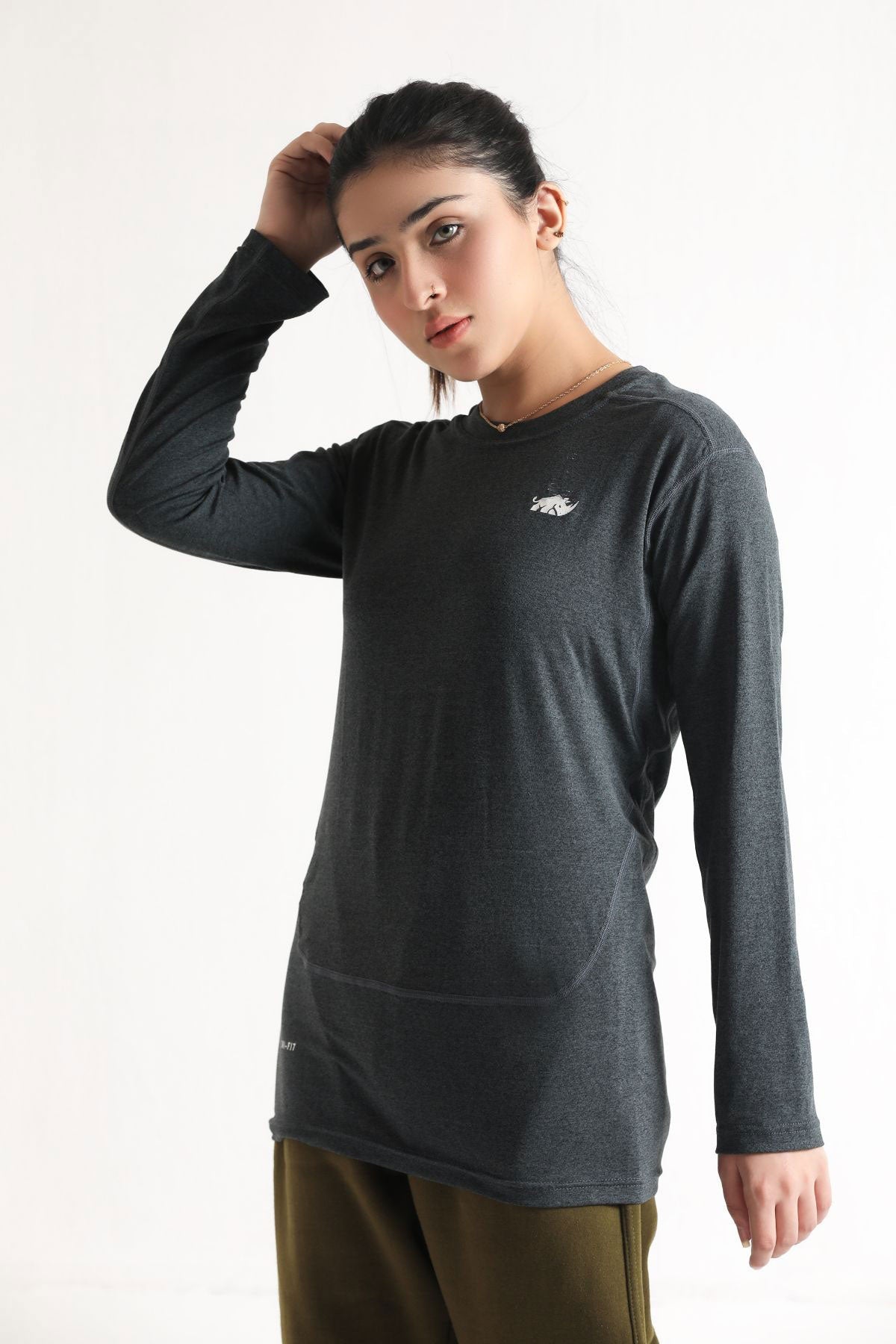 SIGNATURE LONG SLEEVED STRAIGHT CUT TEE- CHARCOAL - The Orion Fit