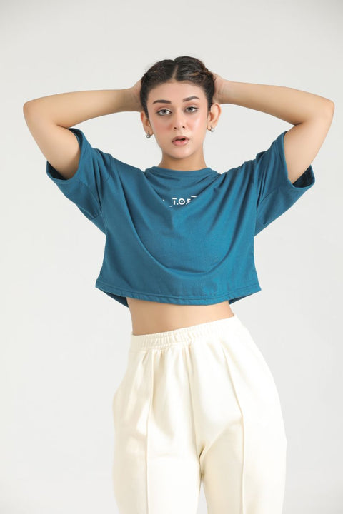 LOOSE FIT GYM CROP SET- TEAL