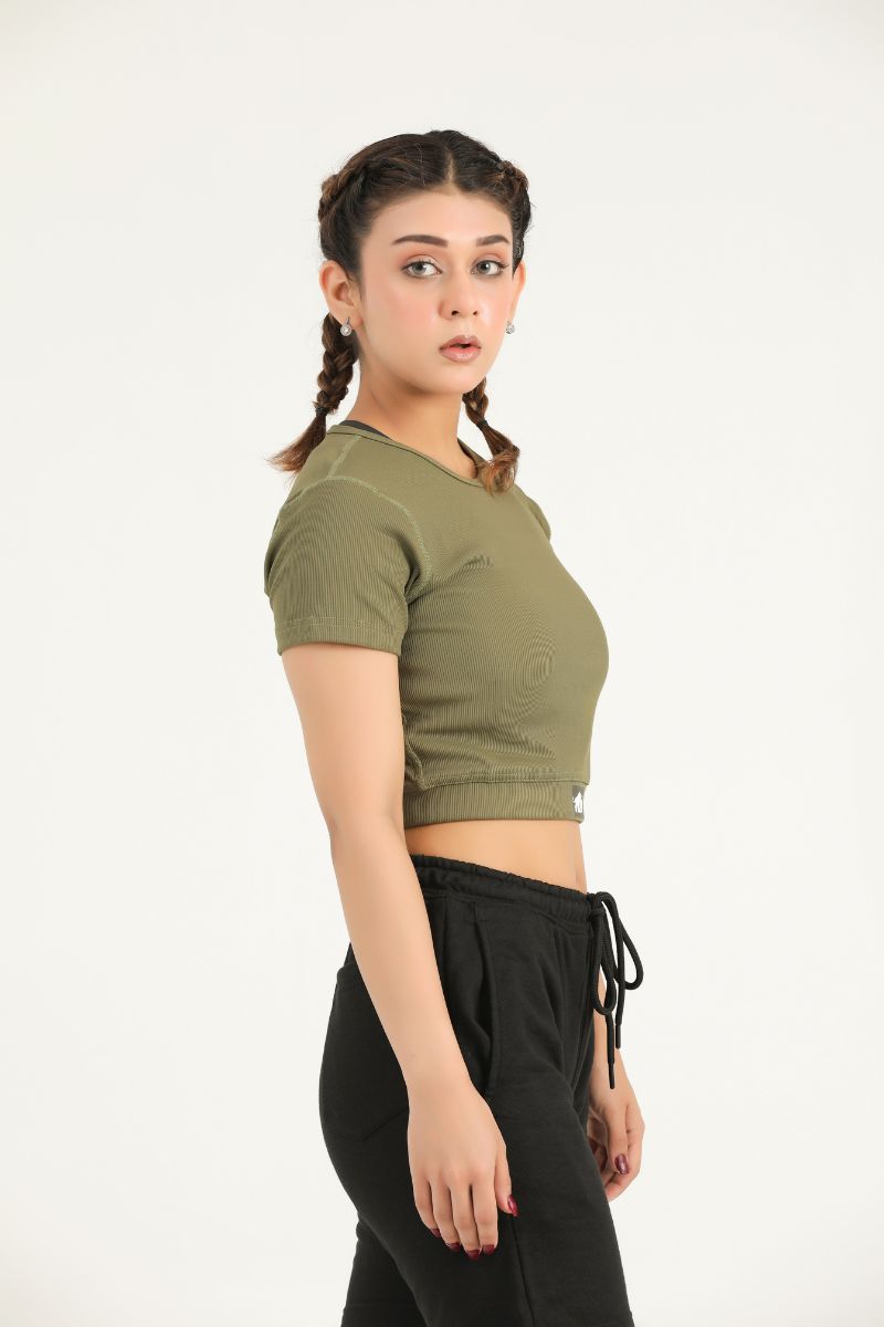 PRIME CROP TEE- OLIVE