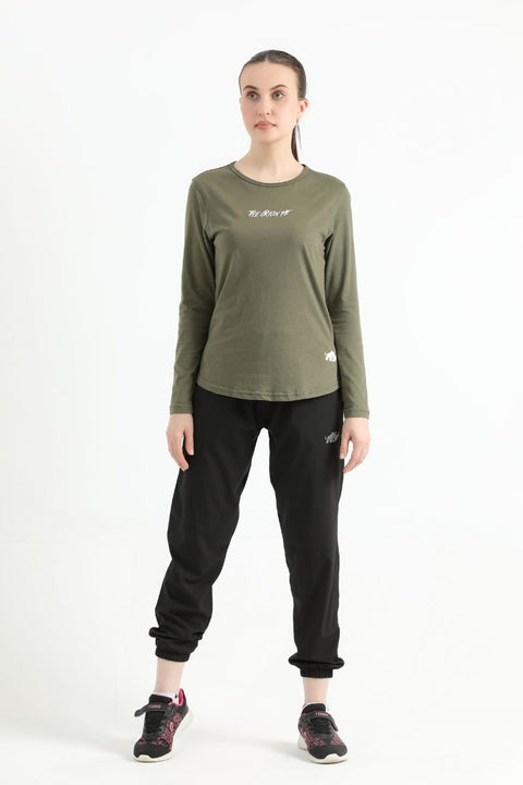 ELONGATED FULL SLEEVE COTTON TEE (ARMY GREEN) - The Orion Fit