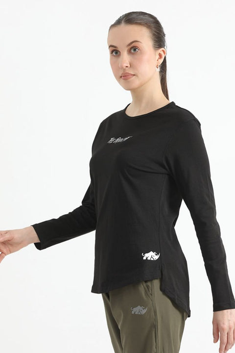 ELONGATED FULL SLEEVE COTTON TEE (BLACK) - The Orion Fit