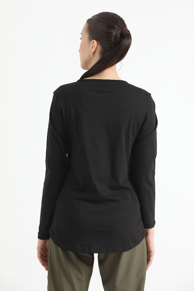 ELONGATED FULL SLEEVE COTTON TEE (BLACK) - The Orion Fit