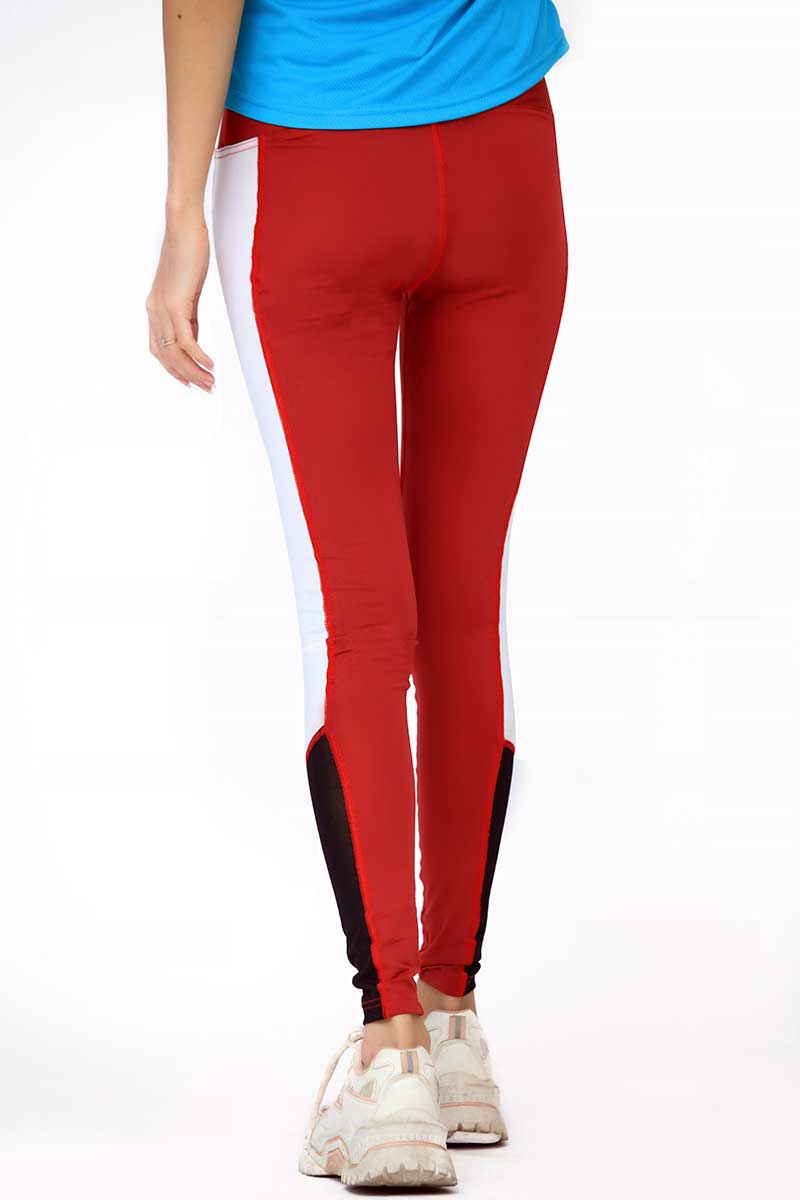 INFINITY CONTRAST ULTRA HIGH WAISTED MESH LEGGINGS-RED - The Orion Fit