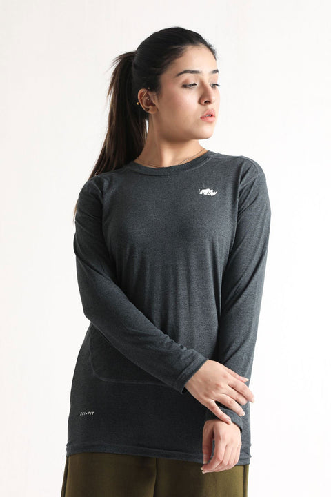 SIGNATURE LONG SLEEVED STRAIGHT CUT TEE- CHARCOAL - The Orion Fit