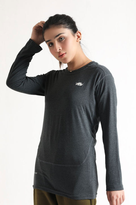 SIGNATURE LONG SLEEVED STRAIGHT CUT TEE- CHARCOAL - The Orion Fit