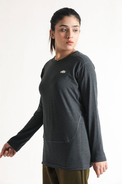 SIGNATURE LONG SLEEVED STRAIGHT CUT TEE- CHARCOAL - The Orion Fit